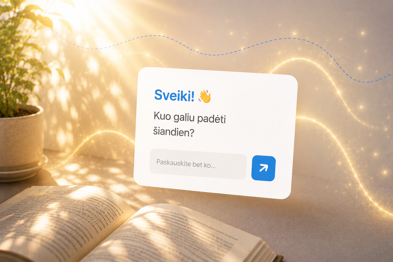 AI pokalbis knygos fone